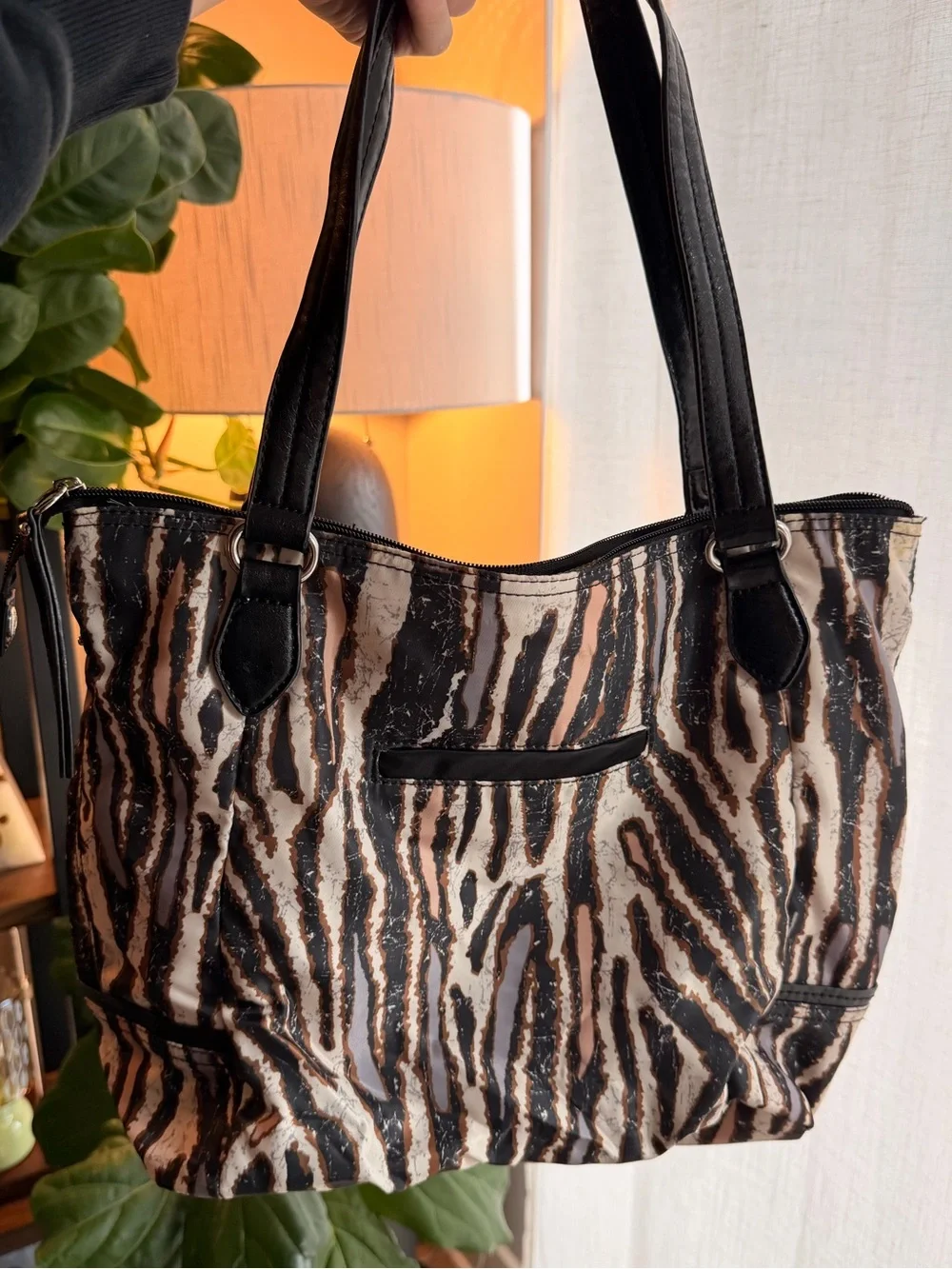 Franco Sarto Zebra-Print Shoulder Tote Bag in Black and Cream